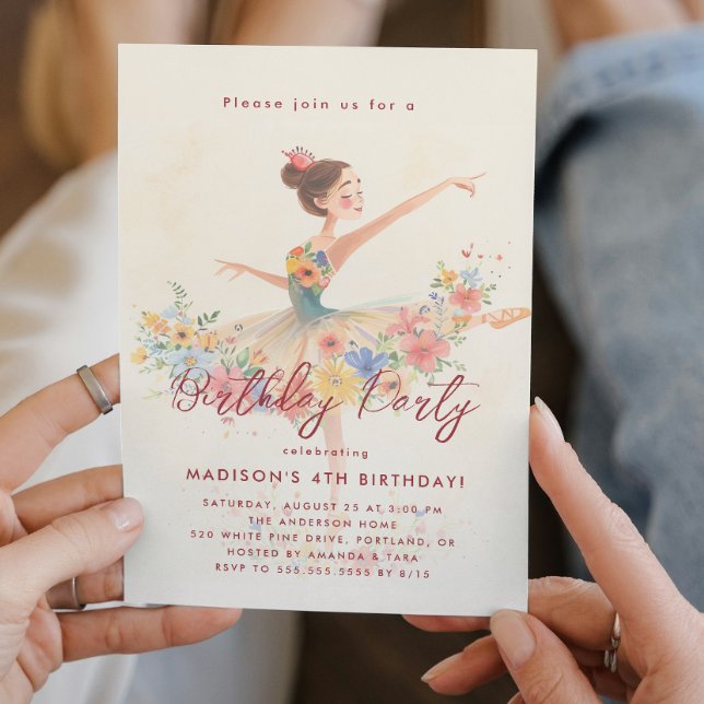 Invitación Pequeña Ballerina y fiesta floral de cumpleaños (Subido por el creador)