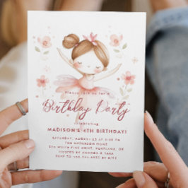 Invitación Pequeña Ballerina y Flores Fiesta de Cumpleaños Ro