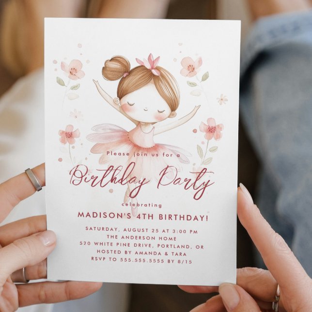 Invitación Pequeña Ballerina y Flores Fiesta de Cumpleaños Ro (Subido por el creador)