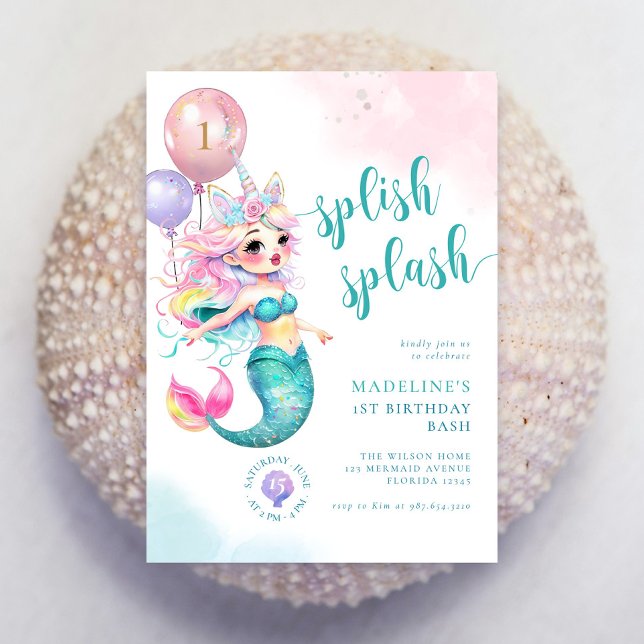 Invitación Pequeña Bash De Cumpleaños De Sirena Bajo Invitaci (Subido por el creador)