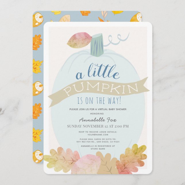 Invitación Pequeña Bebé Bebé Azul Baby Shower virtual (Anverso / Reverso)