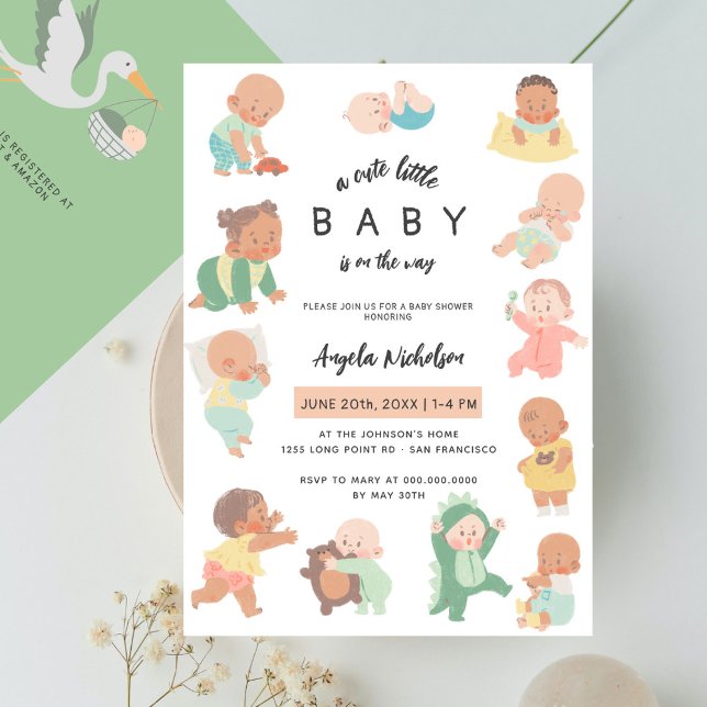 Invitación Pequeña Bebé Cuto En El Camino De La Baby Shower D (Subido por el creador)