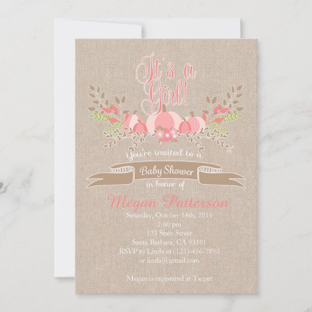 Invitación Pequeña bofetada rosa en Baby Shower - Burlap (Anverso)