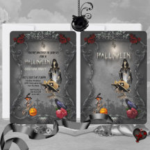 Pequeña bruja de esqueleto y cuervo