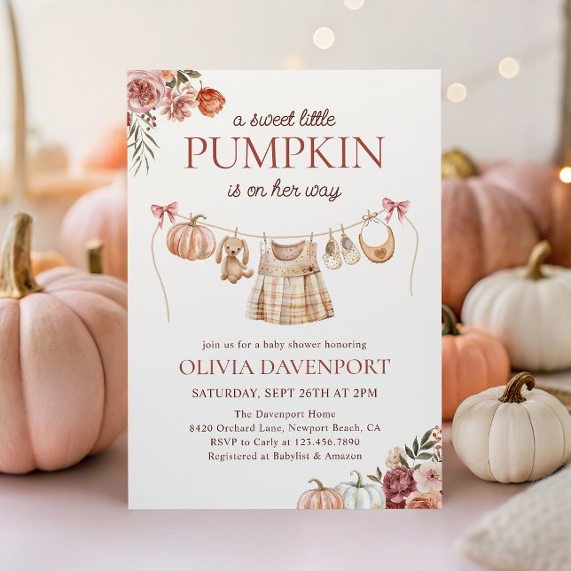 Invitación Pequeña Caída de Calabaza Chica Floral Rosa Baby S (Subido por el creador)