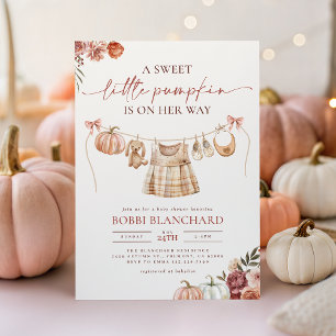 Invitación Pequeña Caída de Calabaza Chica Floral Rosa Baby S