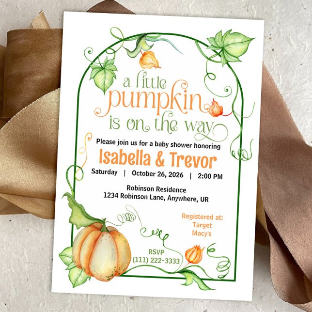 Invitación Pequeña Caída de Calabaza Género Baby Shower Neutr (Little Pumpkin Fall Baby Shower Fairytale Invitation)