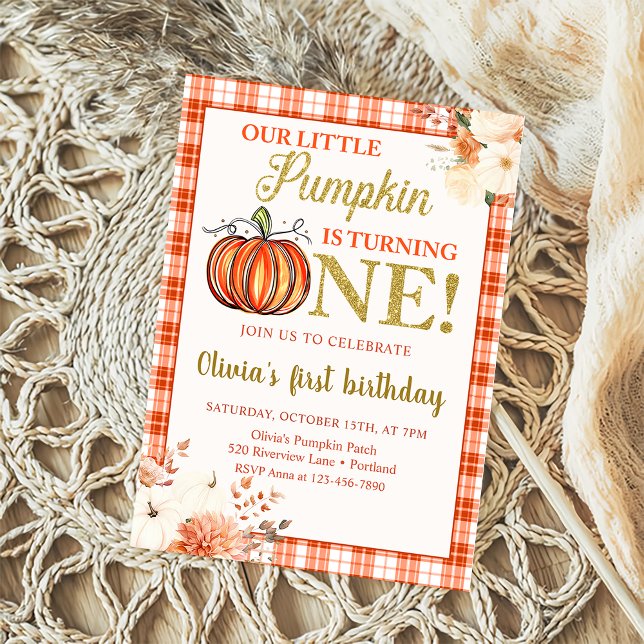 Invitación Pequeña Caída Floral de Calabaza Primer Fiesta de  (Subido por el creador)