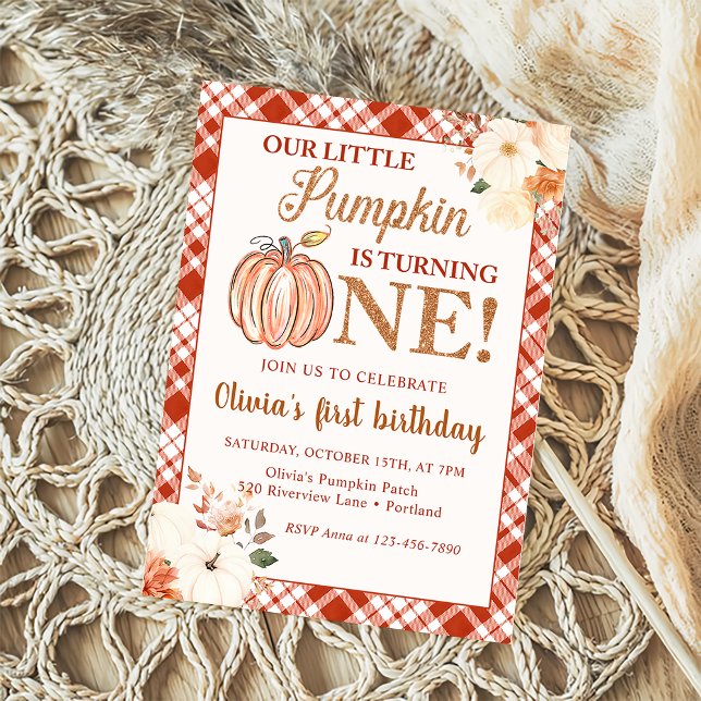 Invitación Pequeña Caída Floral de Calabaza Primer Fiesta de  (Subido por el creador)