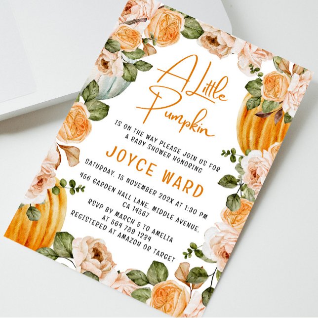 Invitación Pequeña Calabaza acuarela Floral Caída Baby Shower (Subido por el creador)