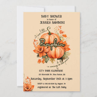 Invitación Pequeña calabaza acuarela Floral Marfil Baby Showe