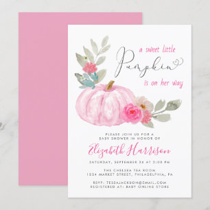 Invitación Pequeña Calabaza Acuarela Niña Ducha
