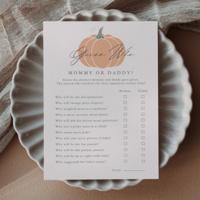 Invitación Pequeña Calabaza Adivina quién es el juego de Baby (Guess Who Little Pumpkin Baby Shower Games.)