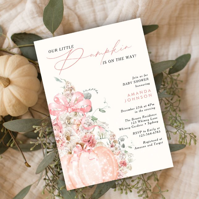 Invitación Pequeña calabaza Arco rosa Otoño Ducha de bebé de  (Subido por el creador)