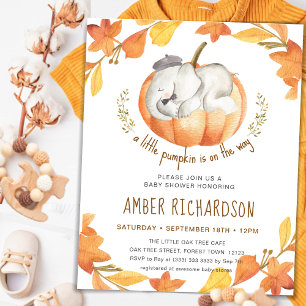 Invitación Pequeña Calabaza Autumn Elephant Boy Baby Shower