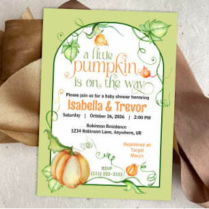 Invitación Pequeña Calabaza Autumn Sexo Neutral Baby Shower