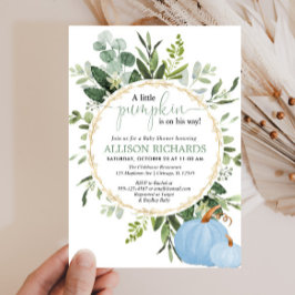 Invitación Pequeña calabaza azul vegetación niño ducha bebé