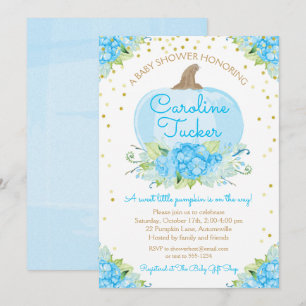 Invitación Pequeña calabaza Baby Shower acuarela azul oro
