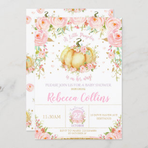 Invitación Pequeña Calabaza Baby Shower Bebé Floral Rosa