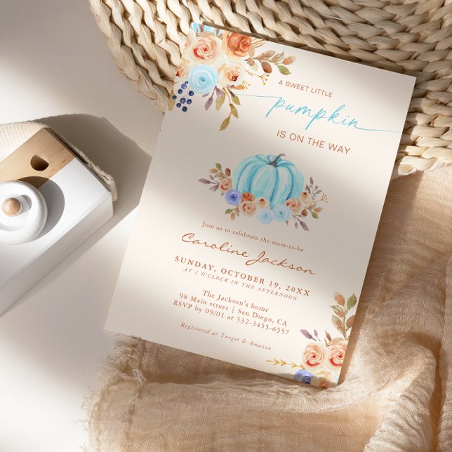 Invitación Pequeña calabaza Baby Shower Blue Boy (Subido por el creador)