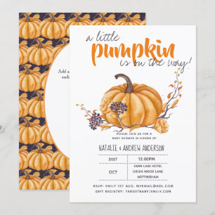 Invitación Pequeña Calabaza Baby Shower Cae Halloween Org/Pur