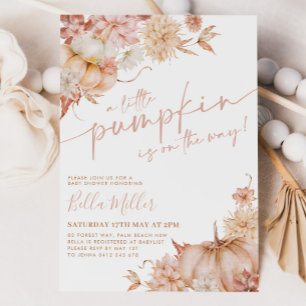 Invitación Pequeña Calabaza Baby Shower Caer Flor Rosa