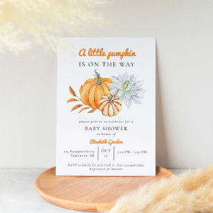 Invitación Pequeña Calabaza Baby Shower Elegante Simple Moder