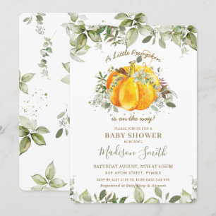 Invitación Pequeña calabaza Baby Shower verde género neutro