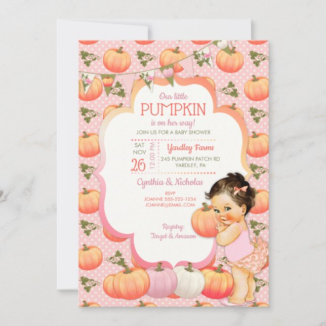 Invitación Pequeña Calabaza Bebé Chica Ducha Luz Brunéi (Anverso)