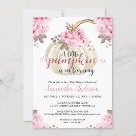 Invitación Pequeña Calabaza Blanca Chica Floral Rosa Baby Sho