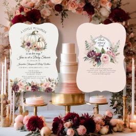 Invitación Pequeña Calabaza Borgoña Rosas Florales Baby Showe