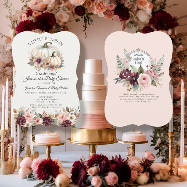 Invitación Pequeña Calabaza Borgoña Rosas Florales Baby Showe (Subido por el creador)