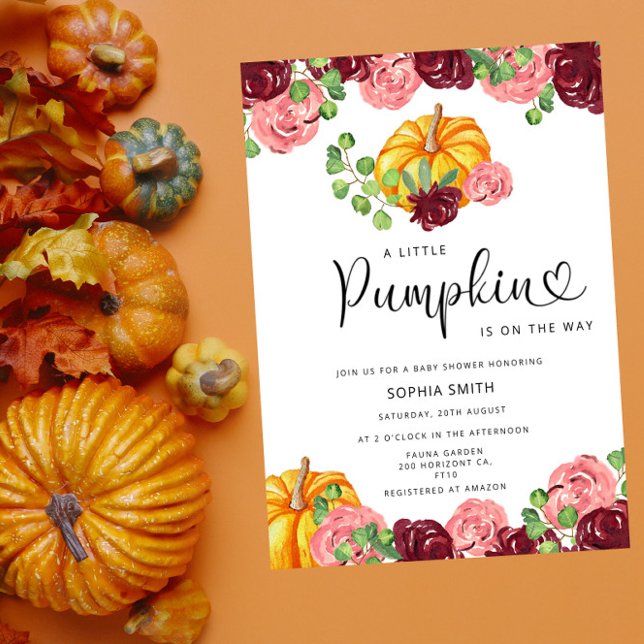 Invitación Pequeña calabaza burgunda ducha de bebé (Subido por el creador)