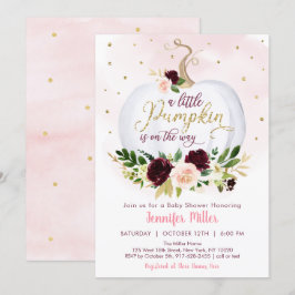 Invitación Pequeña calabaza Burgundy Floral Baby Shower