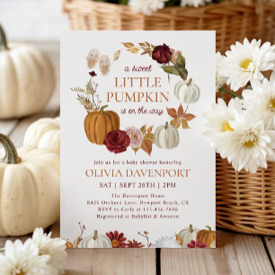 Invitación Pequeña Calabaza Burgundy Floral Cae Baby Shower