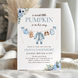 Invitación Pequeña Calabaza Cae Azul Floral Boy Baby Shower