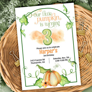 Invitación Pequeña Calabaza Cae Cualquier Cumpleaños de Edad