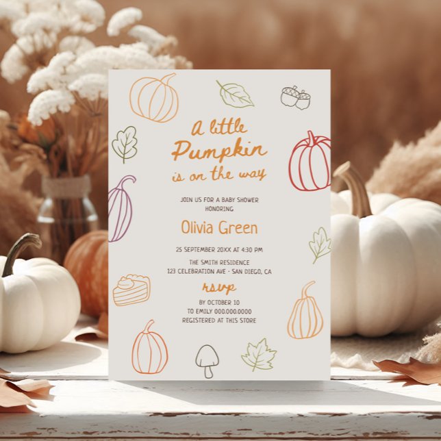 Invitación Pequeña Calabaza Cae Cuidada Doodle Baby Shower (Subido por el creador)