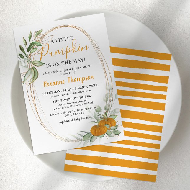 Invitación Pequeña Calabaza Cae El Baby Shower Verde Otoño (Subido por el creador)