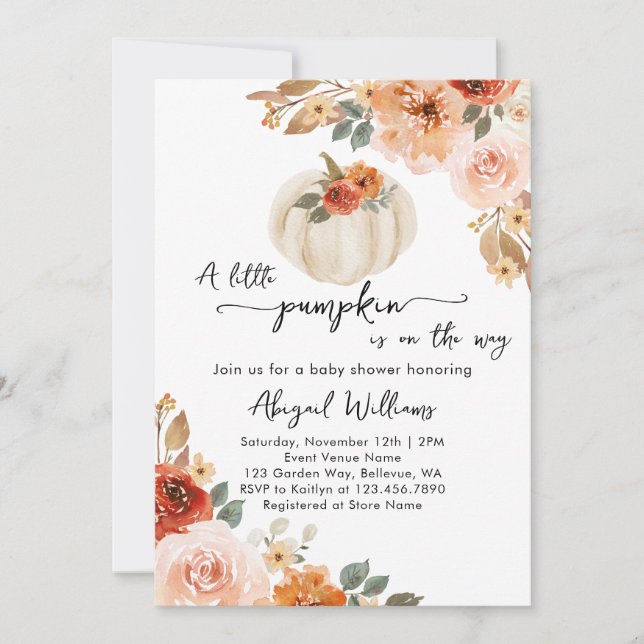 Invitación Pequeña Calabaza Cae en el otoño de Baby Shower (Anverso)