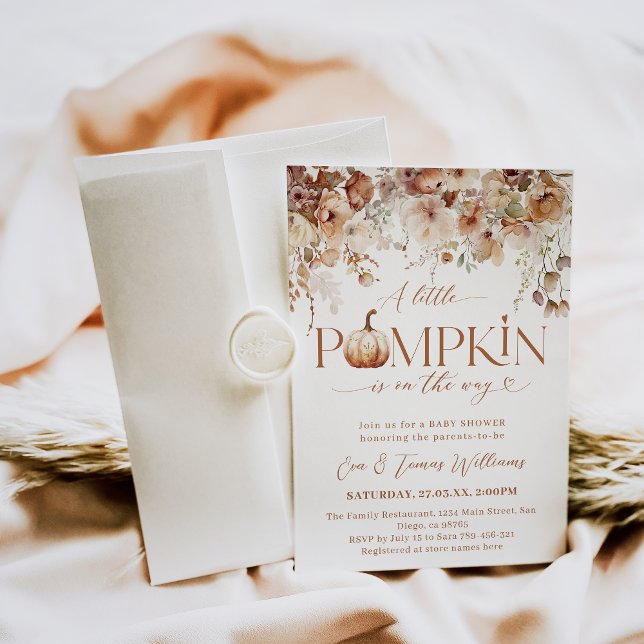 Invitación Pequeña Calabaza Cae Floral Rústica Baby Shower (Subido por el creador)