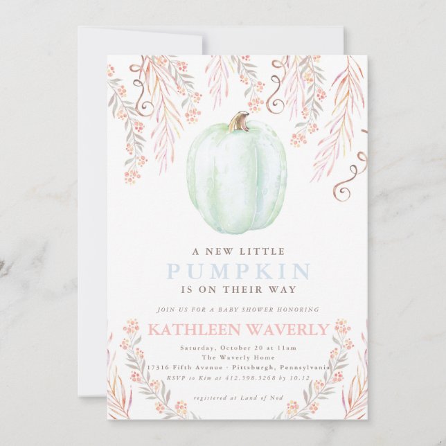 Invitación Pequeña Calabaza Cae Género neutro de Baby Shower (Anverso)
