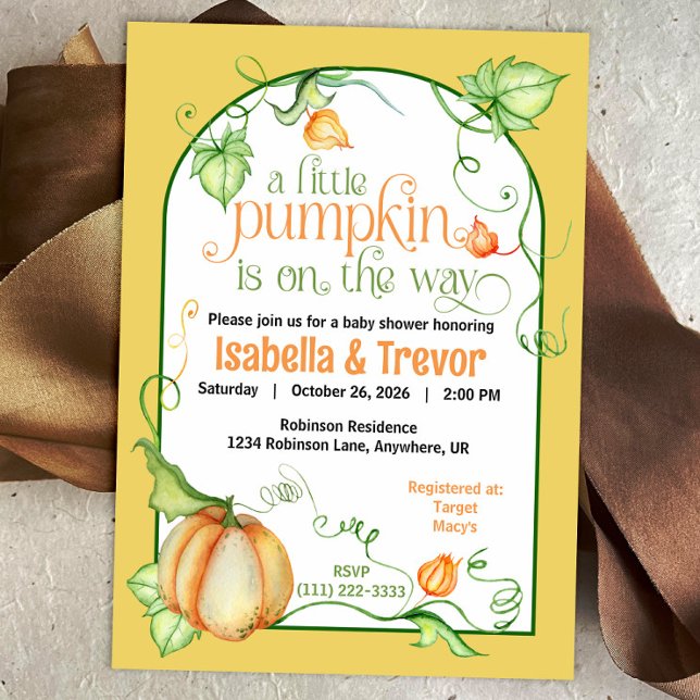 Invitación Pequeña Calabaza Cae Género neutro de Baby Shower (Little Pumpkin on the Way Fall Baby Shower Fairytale Invitation)