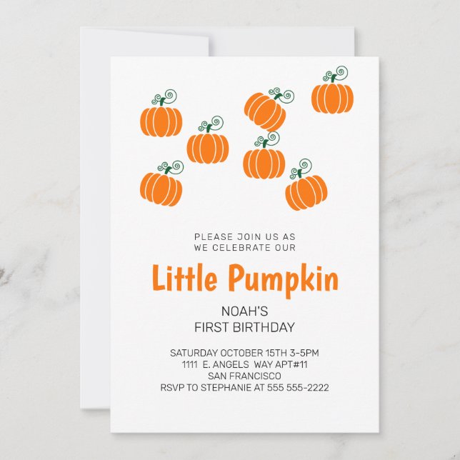 Invitación Pequeña Calabaza Cae Niños Fiesta de cumpleaños  (Anverso)