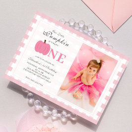 Invitación Pequeña Calabaza Cae Pastel Rosa Primer Día Foto