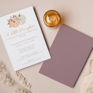 Invitación Pequeña Calabaza Caída Acuarela Flora Baby Shower