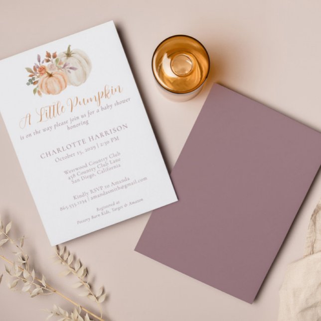 Invitación Pequeña Calabaza Caída Acuarela Flora Baby Shower (Subido por el creador)