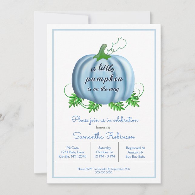 Invitación Pequeña Calabaza Caída Calabaza Niño Niño Baby Sho (Anverso)