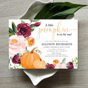 Invitación Pequeña calabaza caída chica floral ducha bebé