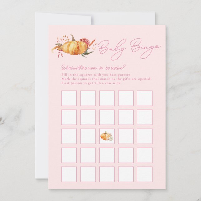 Invitación Pequeña Calabaza Caída Ducha Flora Bebé Bingo (Anverso)